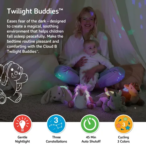 Vista 2 de Cloud B Twilight Buddies Dragón de peluche Luz nocturna Proyector de estrellas y constelaciones en 3 colores Apagado automático desde