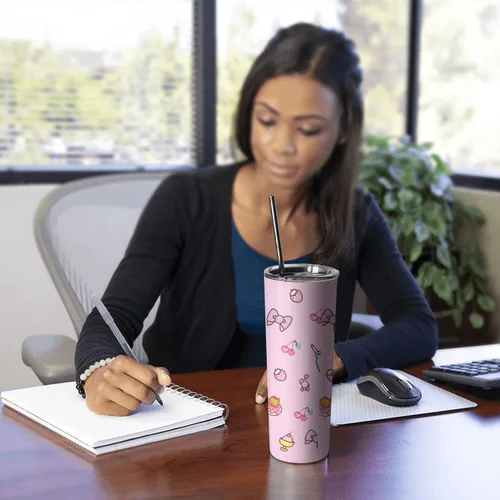 Vista 4 de Vaso para Adultos Botella de Agua Tazas de Doble Pared para Niños 20 oz Rosa Taza de Café Cosas de Gato Vaso Aislado Regalos para Niñas Mujeres