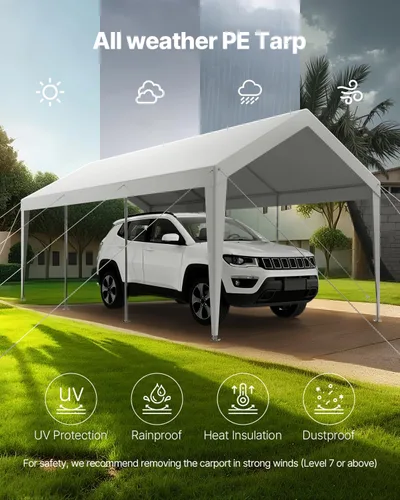 Vista 18 de VEVOR Cobertizo Tienda de Almacenamiento Exterior Portátil Resistente de 6 x 8 x 7 pies, Refugio de Cochera Garaje Impermeable con Puerta Enrollable