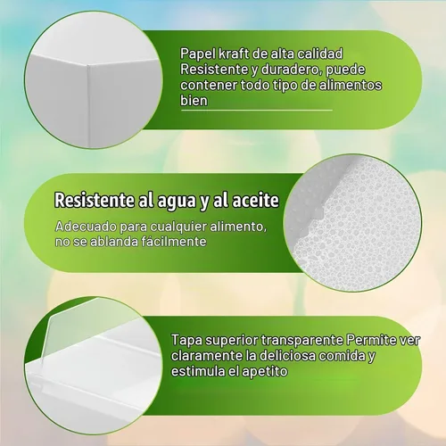 Vista 3 de Paquete de 100 cajas de papel de 2 tamaños con tapa de seguridad transparente de 5 pulgadas, cuadrado blanco, contenedor de alimentos desechable