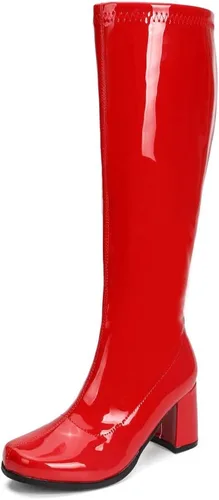 Vista 13 de LIURUIJIA Botas Gogo de mujer, hasta la rodilla, tacón ancho, punta cuadrada, estilo años 60 y 70, botas de disfraz de discoteca Blanco