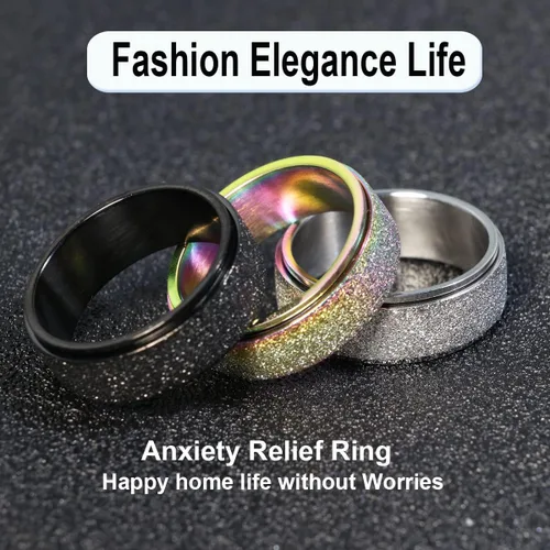 Vista 7 de Anillo giratorio antiestrés para mujeres y hombres, anillo de ansiedad de acero inoxidable para hombre, anillos de pulgar de 0.315 in de ancho