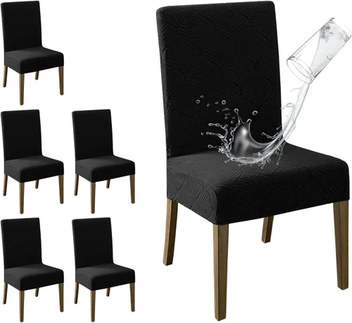 Vista 45 de MOSAYT Juego de 2 fundas para sillas de comedor 100% impermeables, súper ajuste elástico jacquard Parson, fundas extraíbles y lavables para sillas