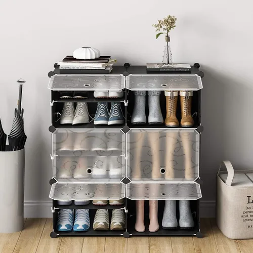 Vista 3 de KOUSI Organizador portátil para zapatos, 24 pares, estante de torre, soporte de gabinete de almacenamiento expandible para tacones, botas, pantuflas