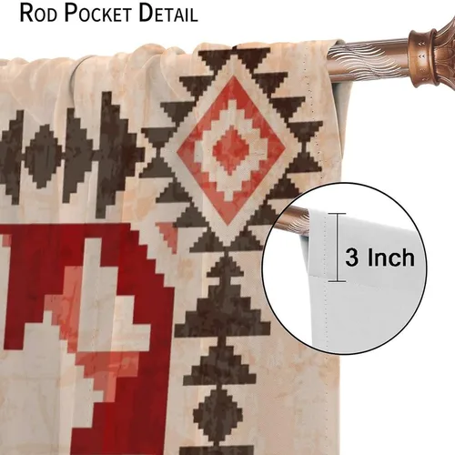 Vista 249 de Cortinas con patrón geométrico tribal, estilo suroeste, azteca, rústico, occidental, nativo americano, opacas, con bolsillo para barra, decoración