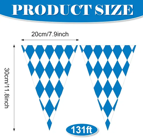 Vista 2 de Bandera bávara del Oktoberfest de 131 pies, paquete de 4 banderines bávaros para decoraciones de fiestas temáticas de Oktoberfest alemán