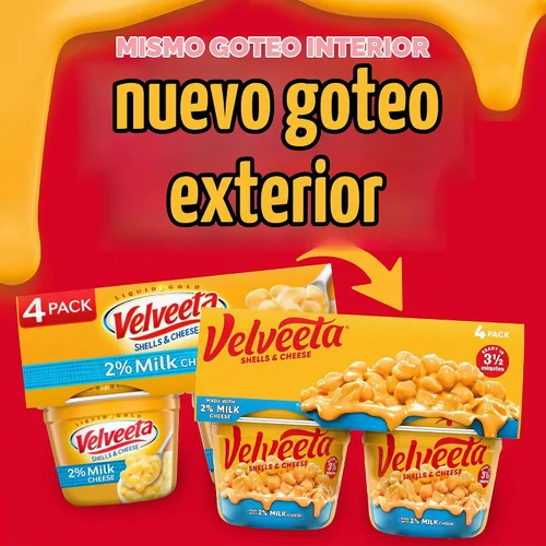Vista 4 de Velveeta Shells & Cheese Tazas de macarrones y queso para microondas con 2% de queso de leche (paquete de 4 unidades, tazas de 2.19 onzas)