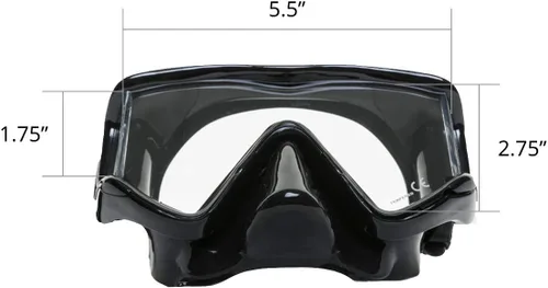 Vista 6 de EVO Tiburon Máscara de buceo panorámica de 3 lentes - Máscara de buceo - Máscaras de buceo para adultos - Accesorios de buceo - Equipo de buceo Negro
