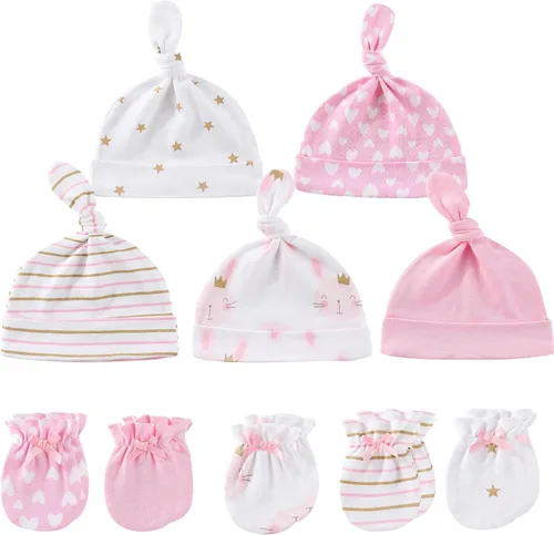 Vista 14 de MAMIMAKA Conjunto de gorro y manoplas para bebé recién nacido, gorras para bebés, niños y niñas de 0 a 6 meses, 100% algodón Oso/Marrón/Beige Hpgm34