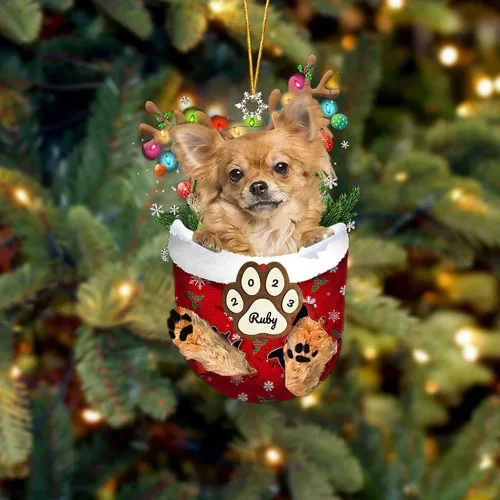 Vista 72 de Adornos personalizados de Pug cervatillo – Decoración personalizada para árbol de Navidad con patas de bolsillo de nieve