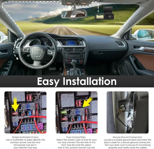 Vista 5 de Pelsee Kit de cable duro para cámara de salpicadero, juego completo de fusible para cámara P1 Duo Dash Cam, cable de alimentación de cargador