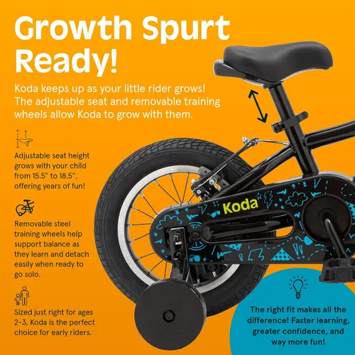 Vista 4 de Retrospec Koda Plus Kids Bike for Boys & Girls Ages 2-3 Years - Children's Bicycle, Adjustable Seat & Handlebars, Removable Training Wheels, Front