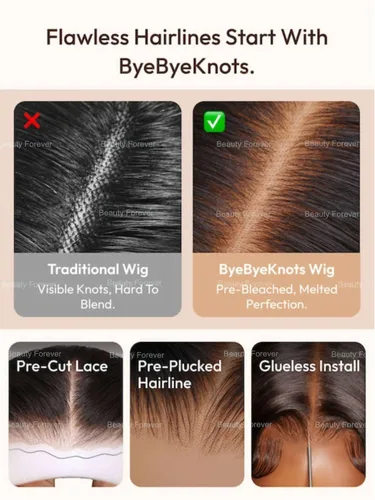 Vista 100 de Beauty Forever Bye Bye Knots - Peluca de cabello humano ondulado sin pegamento, predepilada, 7x5, encaje frontal, cabello humano suelto Peluca