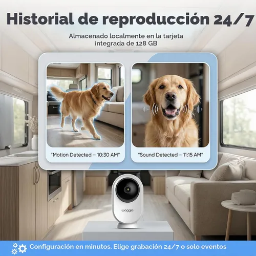 Vista 6 de Waggle Mini cámara RV – Cámara de seguridad inalámbrica HD de 1080p para caravanas – Tarjeta SD integrada (128 GB), audio bidireccional, visión