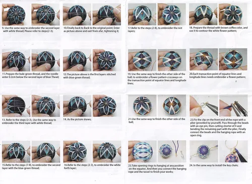 Vista 7 de Elecrelive DIY Bordado Temari Bola Azul Flor Bordado Hilo Bolas Estilo A01