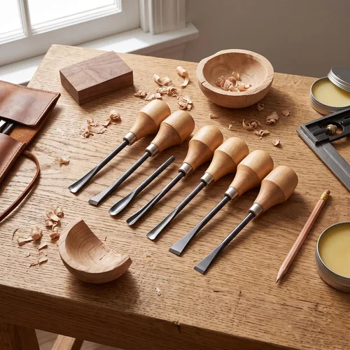 Vista 4 de Juego de cinceles para tallar madera, herramientas manuales de escultura, mango hemisférico, herramientas para carpintería, accesorios