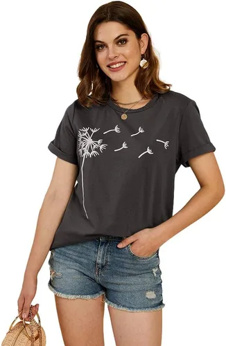 Vista 2 de Cicy Bell - Camiseta de manga corta para mujer, de verano, estampada con lindo gráfico de diente de león