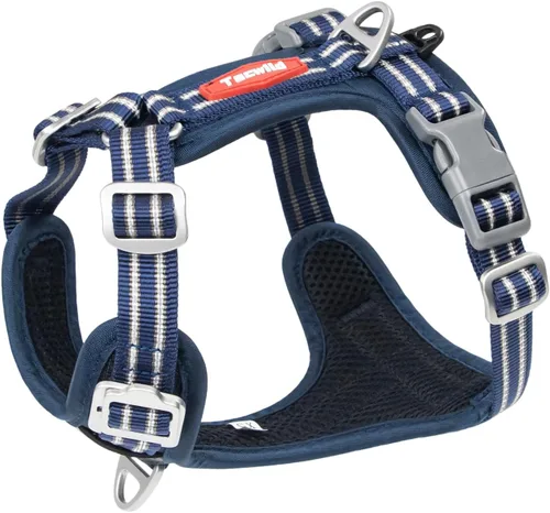 Vista 8 de Arnés sin tirones para perro, chaleco reflectante ajustable con broche de metal, malla suave transpirable sin estrangulamiento para cachorro, fácil