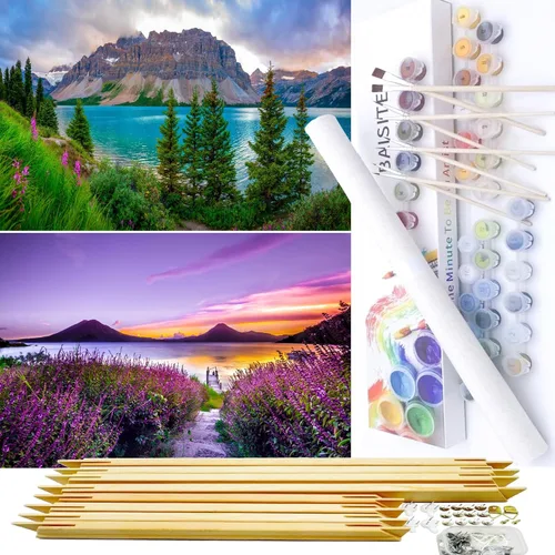 Vista 34 de BAISITE 0304 - Kit de pintura por números para adultos principiantes; paquete de 2 lienzos de 8 pulgadas de ancho x 12 pulgadas de largo; caja