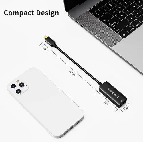 Vista 5 de CableCreation Adaptador USB C a 2.5G Ethernet, USB C 3.1 a RJ45 2.5 Gigabit LAN Thunderbolt 3, compatible con MacBook Pro MacBook Air iPad Pro
