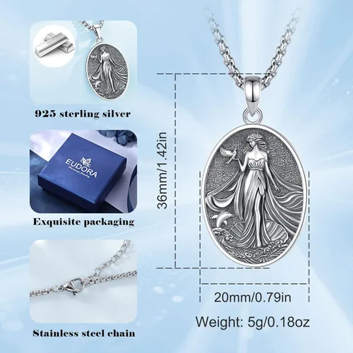 Vista 150 de EUDORA Collar de plata de ley 925 con moneda Hécate, Athena, Perséfono, Nyx, diosa de la luna triple, diosa celta, rueda de Hécate, llave, regalo