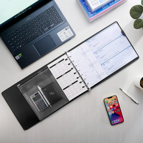 Vista 4 de Inkline Executive - Carpeta de 7 anillos, piel sintética de alta calidad, capacidad de 500 cheques, para hojas de 9 x 13 pulgadas, con organizador
