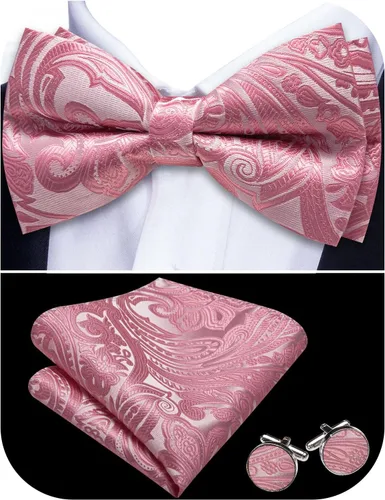 Vista 77 de Barry.Wang Pajarita de Rayas Paisley para Hombre de Seda Preatada Pañuelo de Bolsillo Gemelos Juego Formal Boda Fiesta Graduación