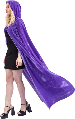 Vista 3 de MiiDD Hooded Cloak Unisex Full Long Velvet Cape Witch Cloak with Hood Raven Cosplay Men Women for Halloween Costumes