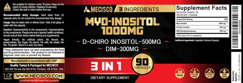 Vista 4 de Mecisco Suplemento de mio-inositol y D-Chiro inositol 3 en 1 con DIM - 90 cápsulas - 30 días