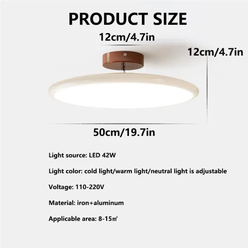 Vista 2 de Round Semi Flush Mount Ceiling Light Retro Adjustable Three Color Temperature Eye Protection Indoor Lamp for Bedroom Office Kitchen Living Yellow