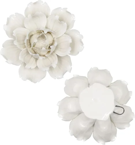 Vista 8 de LIUCOGXI 5 piezas de flores de cerámica para decoración de pared hechas a mano 3D colgantes de porcelana, arte de pared, escultura blanca de peonía