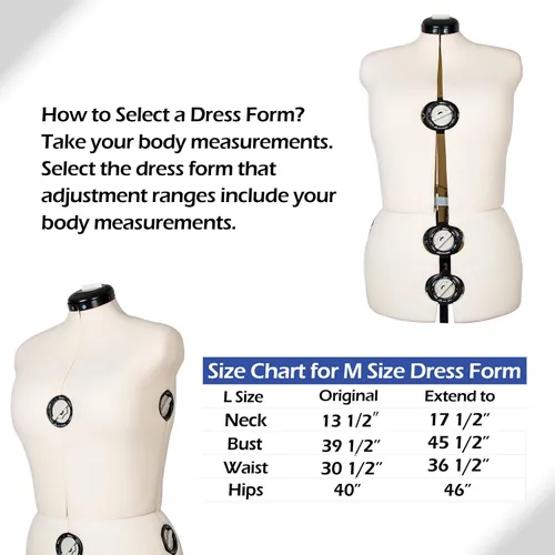 Vista 6 de BHD BEAUTY Maniquí de Costura Ajustable de Tela Femenino Beige con 13 Diales para Coser, Torso Corporal de Maniquí con Soporte Trípode, Altura
