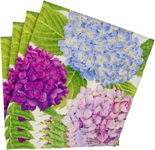 Vista 4 de Caspari Servilletas de cóctel de papel Hydrangea Garden en color azul - 2 paquetes de 20