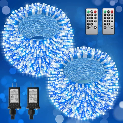 Vista 27 de 380 luces LED de Navidad de 125 pies, guirnalda de luces para exteriores, impermeables, temporizador y memoria, 8 modos regulables, para árbol