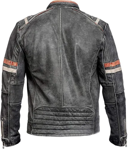 Vista 6 de Spazeup Cafe Racer Chaqueta Vintage Motocicleta Retro Moto Chaqueta de cuero envejecido Chaqueta de motocicleta desgastada para hombre