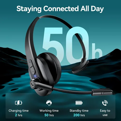 Vista 4 de Sarevile Auriculares Bluetooth con dongle USB para computadora, auriculares inalámbricos de una sola oreja con micrófono de cancelación de ruido