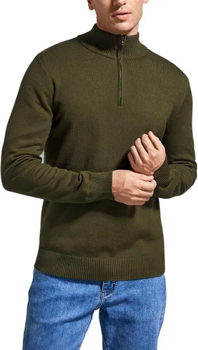 Vista 2 de Suéter de cuello alto de manga larga con cremallera de un cuarto para hombre