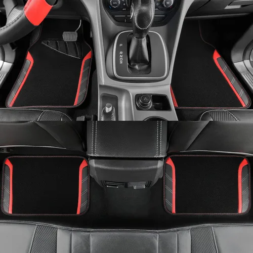 Vista 5 de CAR PASS Funda para volante de cuero y alfombrillas de coche impermeables, combo universal de microfibra para coche, diseño deportivo antideslizante