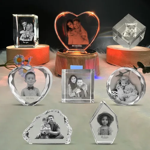 Vista 7 de Cubo de fotos de cristal personalizado, grabado 2D/3D opcional, regalos de cristal personalizados con tu propia foto, día de San Valentín