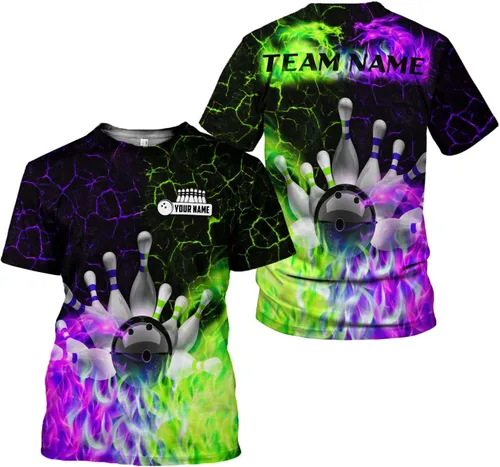 Vista 5 de Camisa de bolos personalizada, camisas con nombre personalizado, regalo para mujeres y hombres, mujeres, equipo de polo 3D, unisex, camiseta