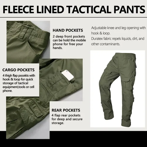 Vista 5 de AKARMY Pantalones de senderismo con forro polar para hombre, pantalones tácticos tipo cargo, pantalones de esquí de nieve, pantalones gruesos