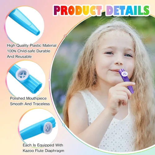 Vista 3 de Boao 200 piezas de instrumentos musicales Kazoo de plástico para fiestas para adultos, música divertida Kazoo para niños, aulas, juguetes musicales