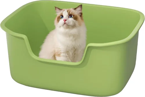 Vista 9 de Caja de arena grande para gatos con lados altos, bandeja de arena alta y profunda de entrada lateral, caja de arena para gatos pequeños y medianos