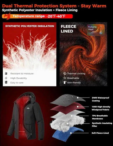 Vista 5 de Wantdo - Chaqueta de esquí impermeable para mujer, abrigo de invierno cálido y resistente al viento, abrigos de nieve