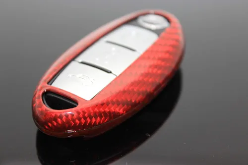 Vista 3 de HHYE0113 - Llavero de fibra de carbono rojo remoto sin llave para Nissan Infiniti GTR 370z Altima Q60 Q70 QX80 Armada 350Z