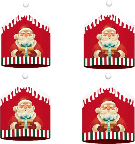 Vista 4 de Juego de 4 fundas para respaldo de silla de Navidad, fundas para sillas de comedor, decoración de Navidad, para restaurante, hotel, hogar, cocina