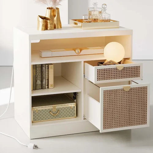 Vista 9 de ModernMate Archivador lateral de 2 cajones, archivador de madera para oficina en casa con cerradura, tira de alimentación y estantes