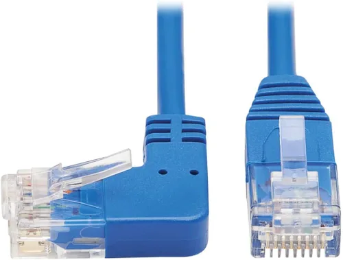 Vista 8 de Tripp Lite Cable Ethernet Cat6 en ángulo recto, Cable de conexión de red UTP delgado moldeado Gigabit, azul, 20 pies (N204-S20-BL-RA)