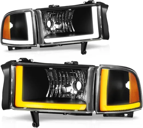 Vista 18 de Auto Dynasty Conjunto de Faros LED DRL Compatible con Dodge Ram 1500 2500 3500 de 1994-2002, 4 Piezas Faros Halógenos de Repuesto con Doble Luz