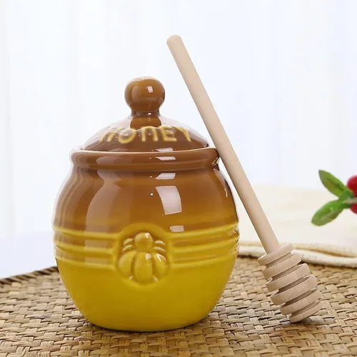 Vista 8 de Tarro de Miel Cerámico con Cuchara de Miel de Madera - Tarro de Miel con Cuchara - Tarro de Miel con Soporte, Gran Decoración de Abeja - Decoración